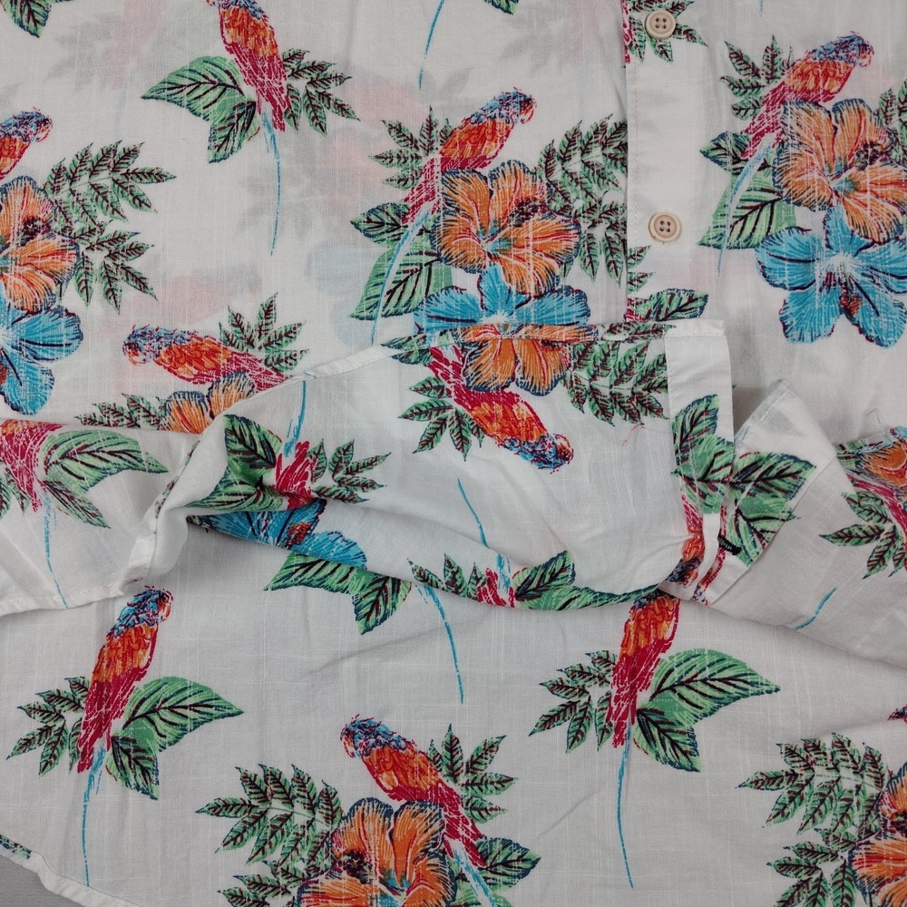 IZOD Saltwater Mens 2XL Reverse Print Parrot Tropical Linen Look Cotton Shirt - Picture 8 of 16